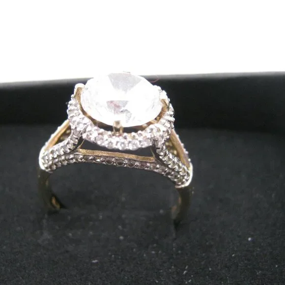 CZ Diamond Large Ring - Gold Band. Size 9 - Picture 4 of 5